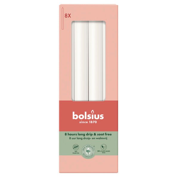 Bolsius dinerkaarsen cloudy white ø20x230 mm 8 uur (4x 8 stuks)