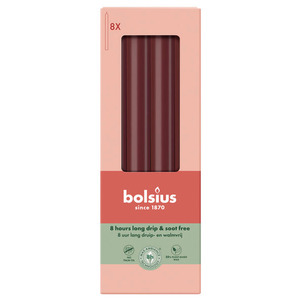 Bolsius dinerkaarsen velvet red ø20x230 mm 8 uur (4x 8 stuks)