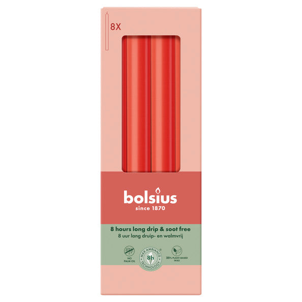 Bolsius dinerkaarsen delicate red ø20x230 mm 8 uur (4x 8 stuks)