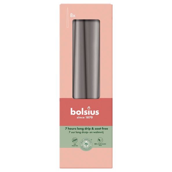 Bolsius gotische kaarsen stormy grey ø24x245 mm 7 uur (8x 4 stuks)