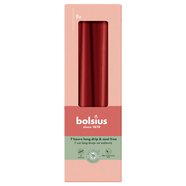 Bolsius gotische kaarsen velvet red ø24x245 mm 7 uur (8x 4 stuks)