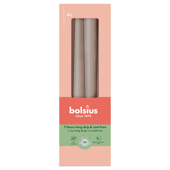 Bolsius gotische kaarsen light taupe ø24x245 mm 7 uur (8x 4 stuks)