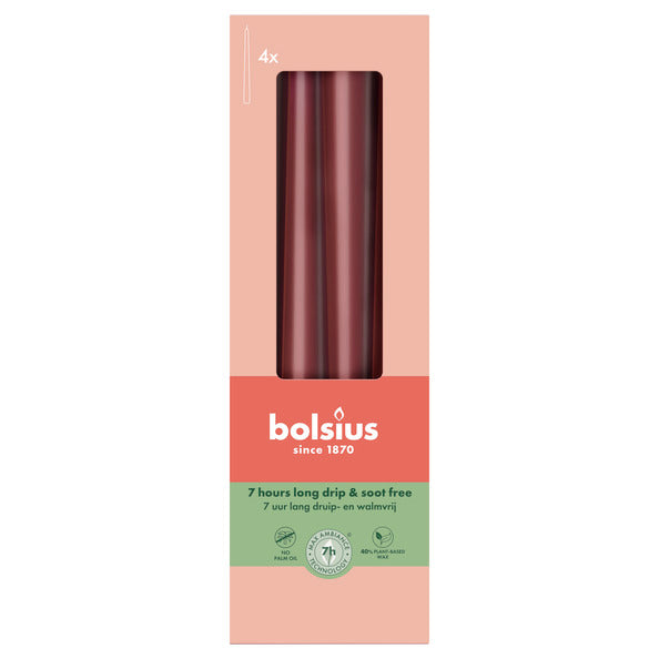 Bolsius gotische kaarsen velvet red ø24x245 mm 7 uur (8x 4 stuks)