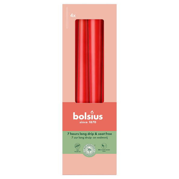 Bolsius gotische kaarsen delicate red ø24x245 mm 7 uur (8x 4 stuks)