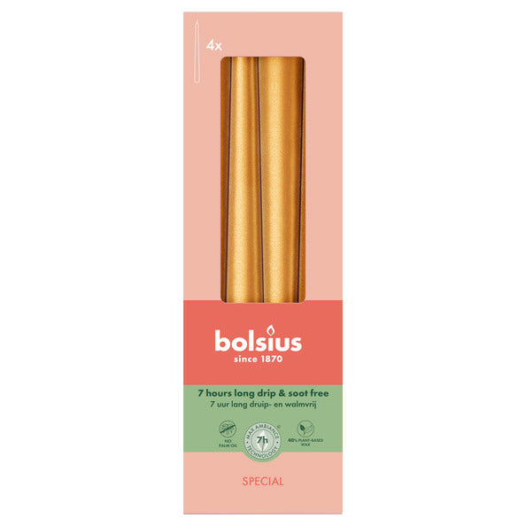 Bolsius gotische kaarsen metallic golden orange ø24x245 mm 7 uur (8x 4 stuks)