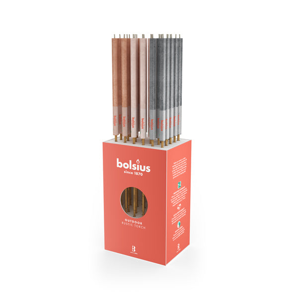 Bolsius rustieke tuinkaarsfakkels assorti gekleurd ø30x1130 mm (32 stuks)