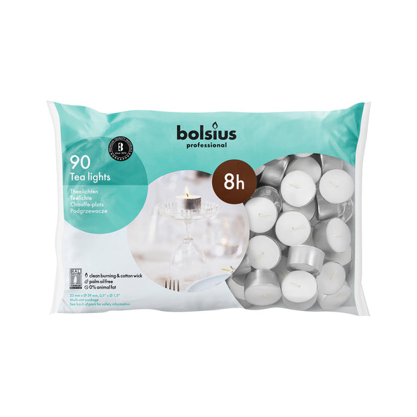 Bolsius professional theelichten wit 8 branduren (90 stuks)