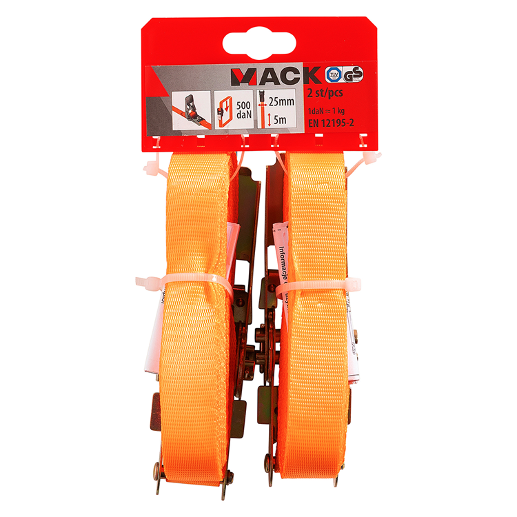 Mack 1072106 - 2 spangordels pe, ratelspanner25mm-5m max 500kg | 5 stuks