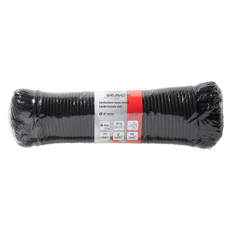 Mack 1072116 - pp gevlochten zwart bobijn 4mm 50m | 5 stuks