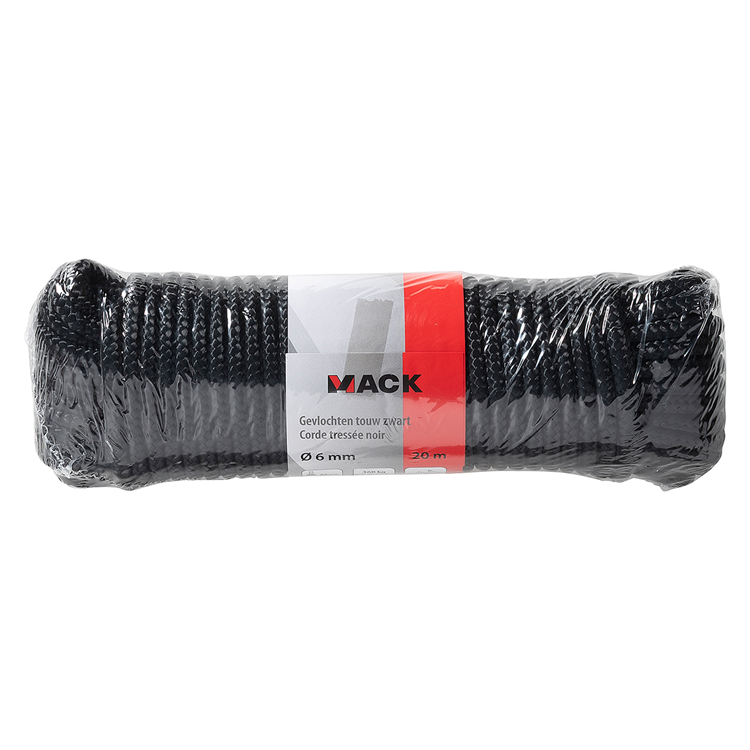 Mack 1072117 - pp gevlochten zwart streng 6mm 20m | 5 stuks