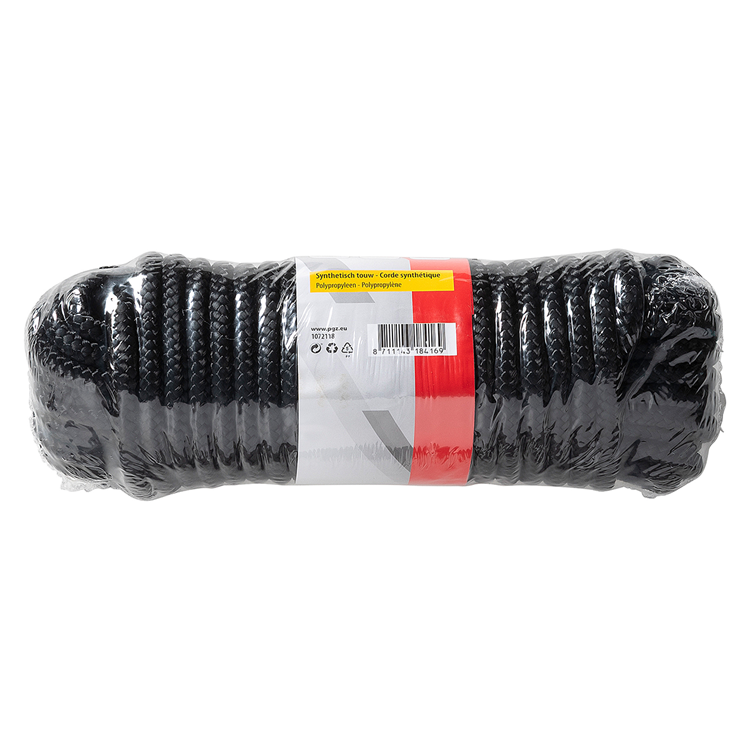 Mack 1072118 - pp gevlochten zwart streng 8mm 15m | 5 stuks