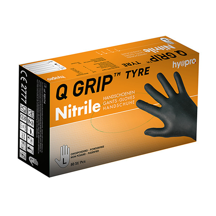 Hy@pro 1074052 - nitril handschoenen l zwart q grip 50st | 5 stuks