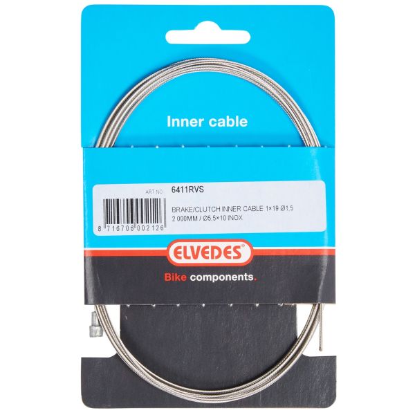 Rem binnenkabel elvedes 2 000 mm 1×19 draads RVS ø1,5mm met v-nippel ø5,5 × 10