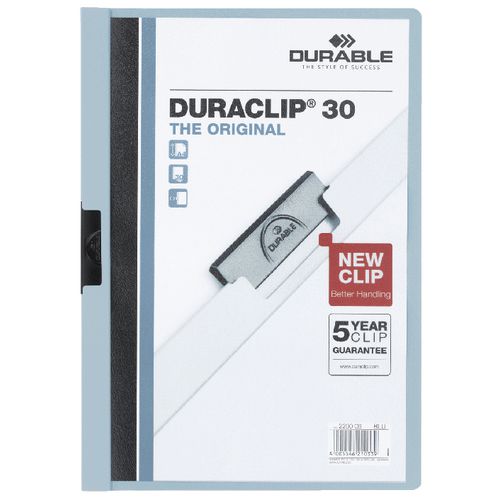 Klemmappen durable kunststof a4 22,5x31cm lichtblauw schuifklem capaciteit 3mm