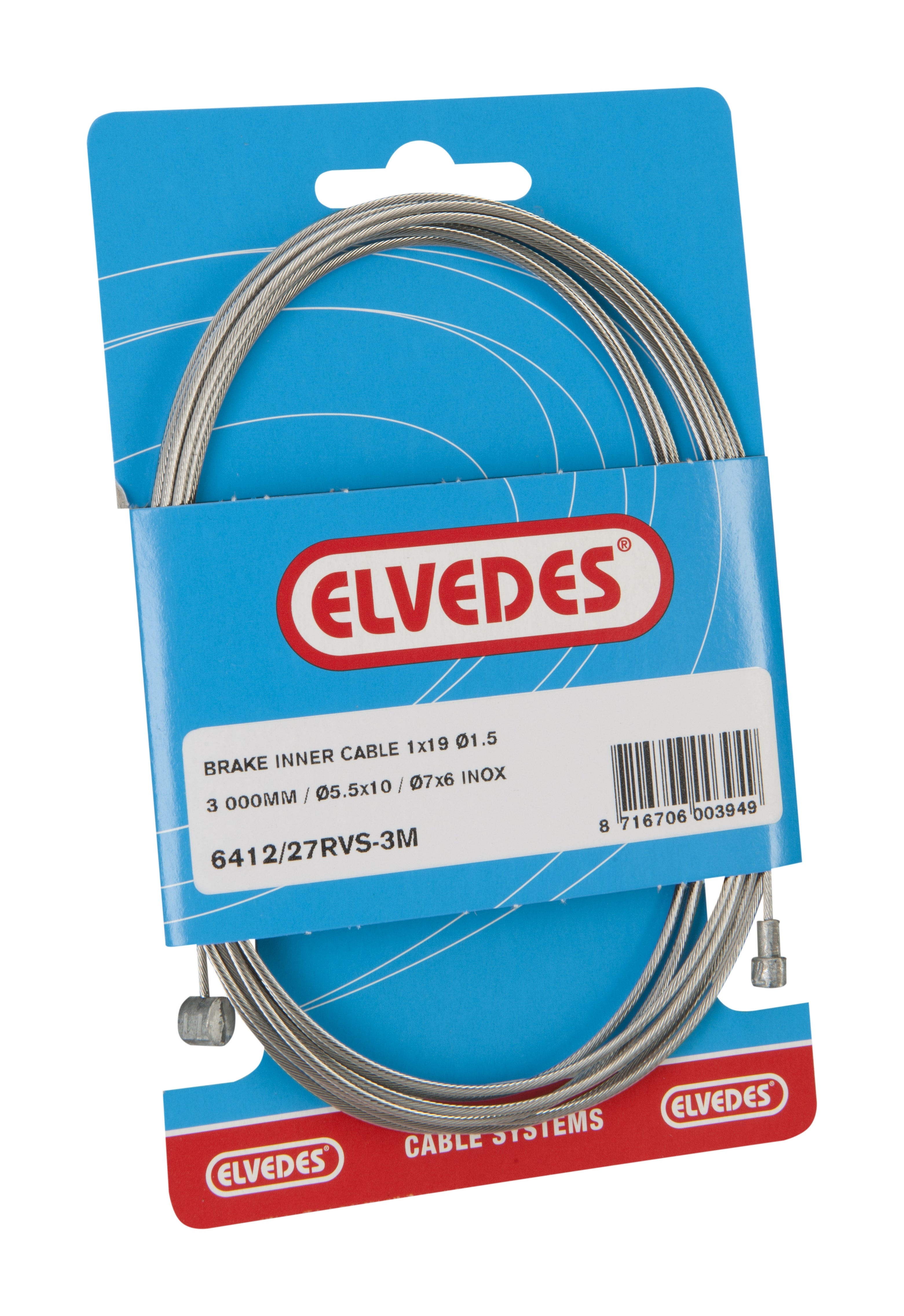 Elvedes rem-binnenkabel rvs 2-nippels 3m