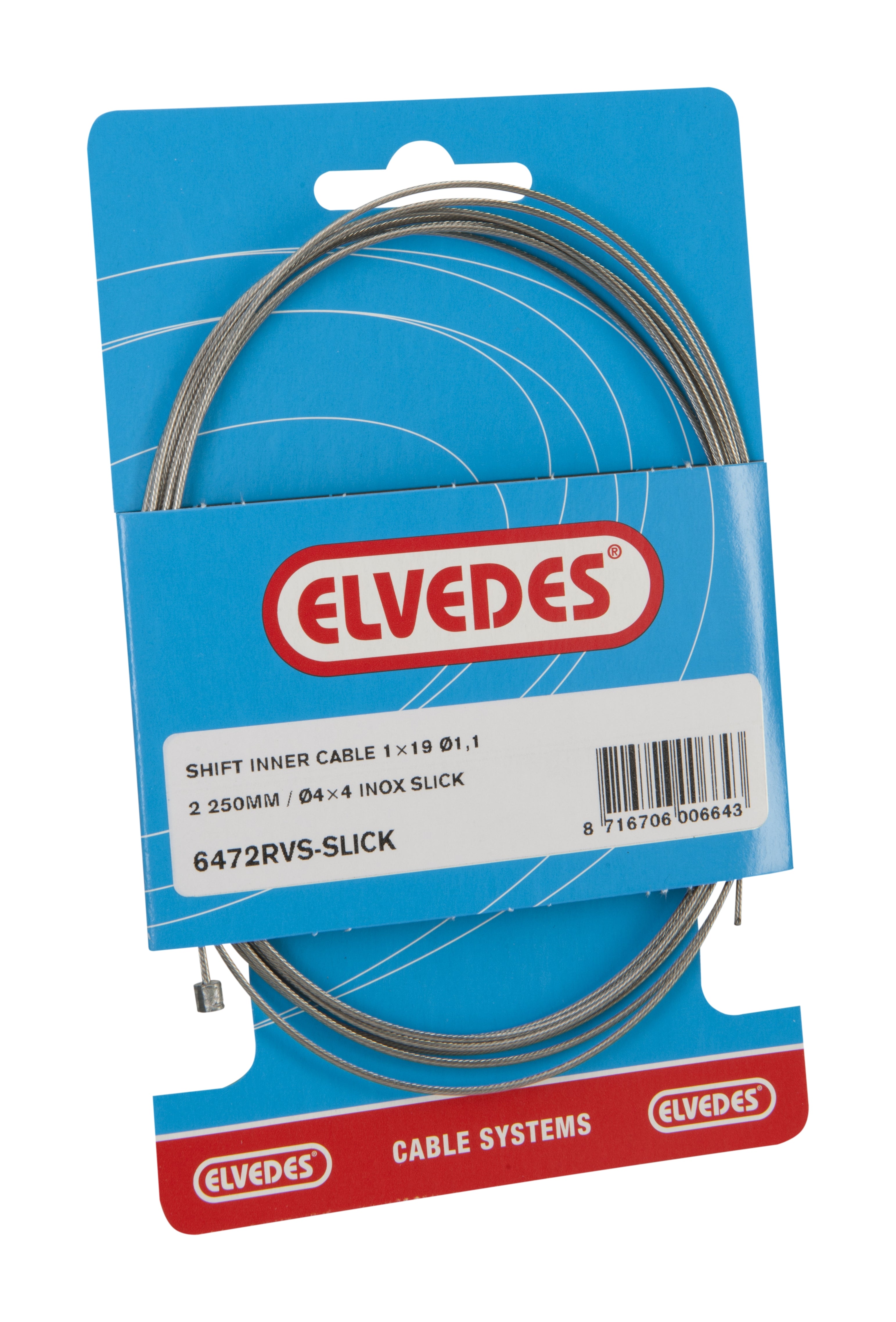 Câble intérieur de changement de vitesse Elvedes 2250mm acier inoxydable Slick ø1.1mm Shimano SRAM N-nipple (sur carte)