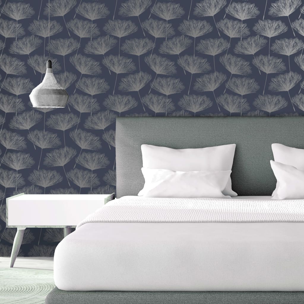 NEDERLANDSE WANDBEKLEDING NEDERLANDSE WANDBEKLEDING Behang Fleur marineblauw en grijs