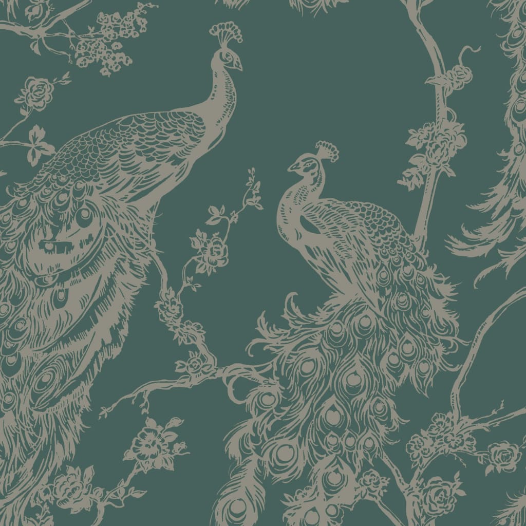 DUTCH WALLCOVERINGS DUTCH WALLCOVERINGS Behang Pauw groen en zilverkleurig