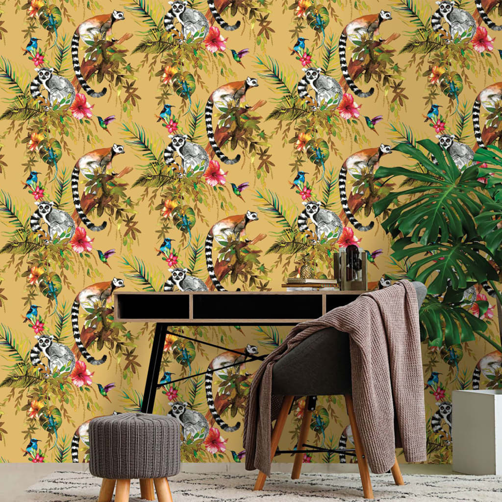 Nederlandse wandbekleding behang lemur oker