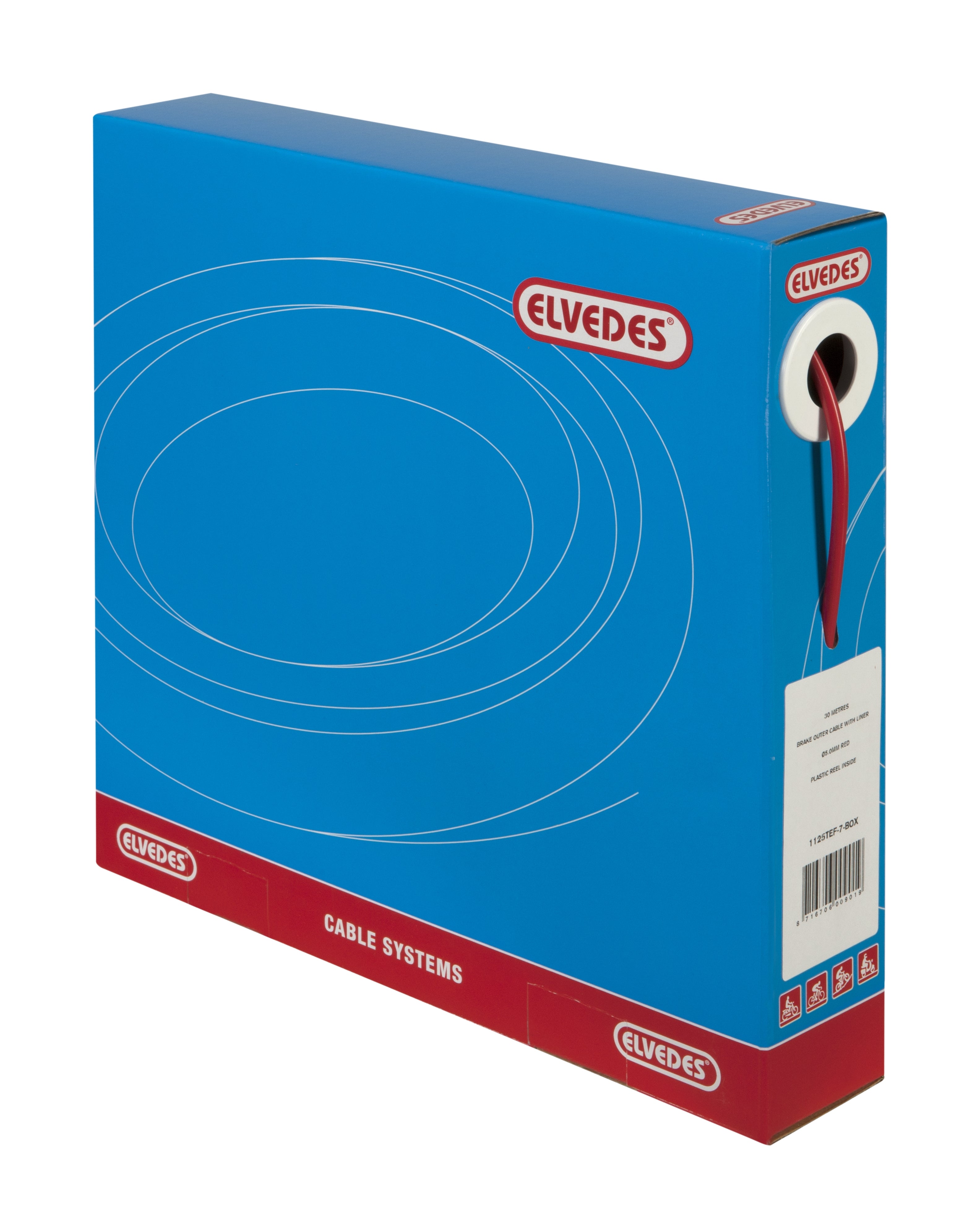 Câble extérieur de frein Elvedes avec garniture 30 mètres ø5.0mm - rouge (30 mètres en boîte)