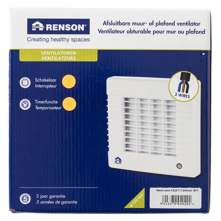 Renson 1006452 - afsluitbare ventilator met timer 7222t wit ø 125 | 2 stuks