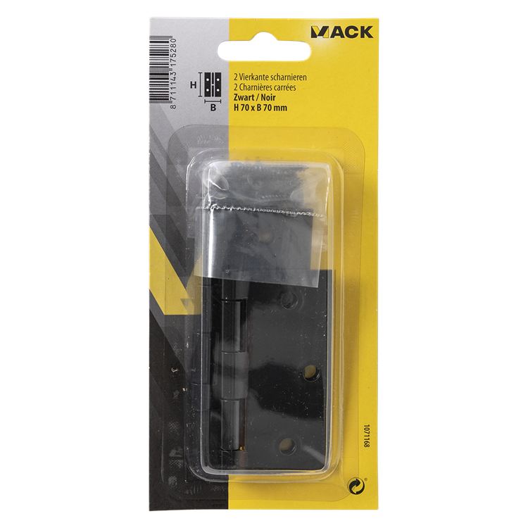 Mack 1071168 - 2 vierkante scharnieren zwart h 70 x b 70 mm | 5 stuks