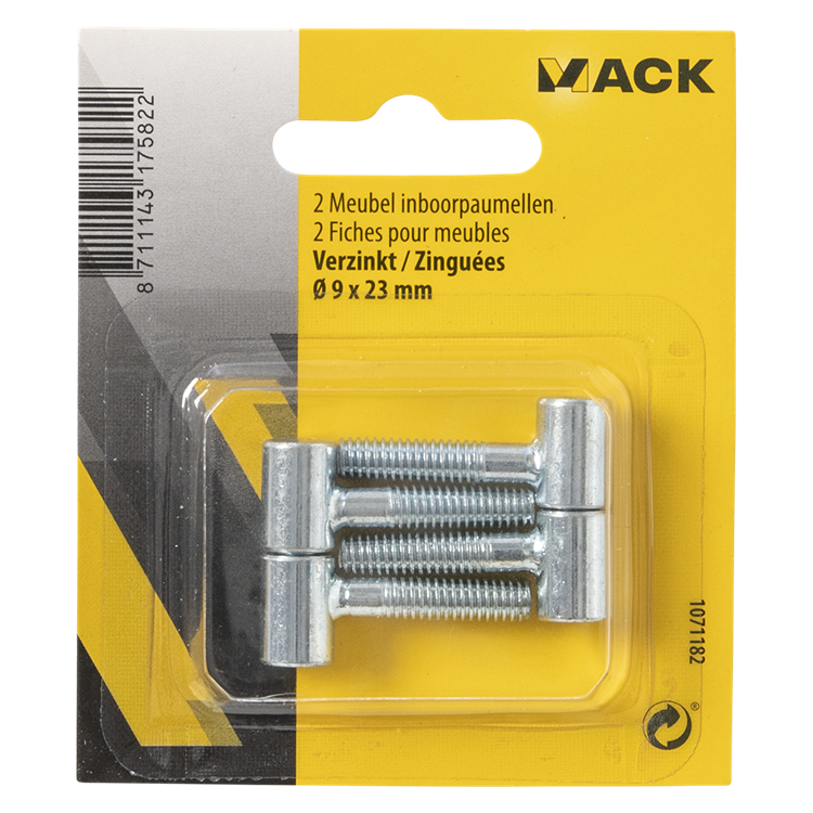 Mack 1071182 - 2 meubel inboorpaumellen verzinkt ø 9 x 23 mm | 5 stuks