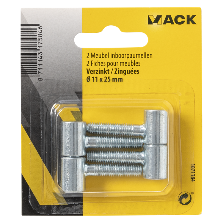 Mack 1071184 - 2 meubel inboorpaumellen verzinkt ø 11 x 25 mm | 5 stuks