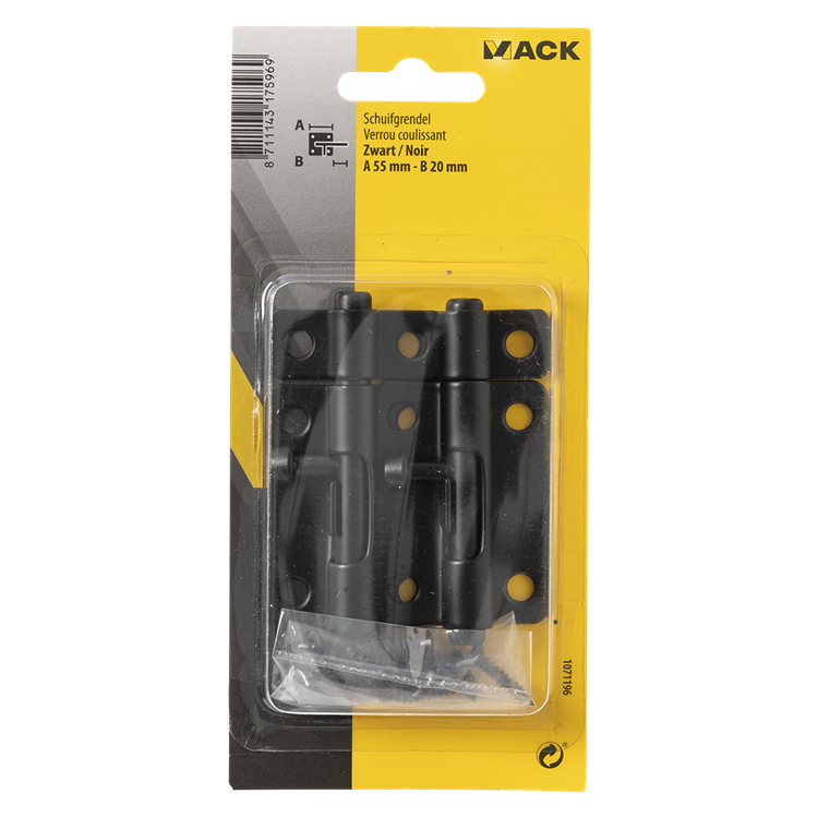 Mack 1071196 - 2 grendels zwart a 55 mm b 20 mm | 6 stuks