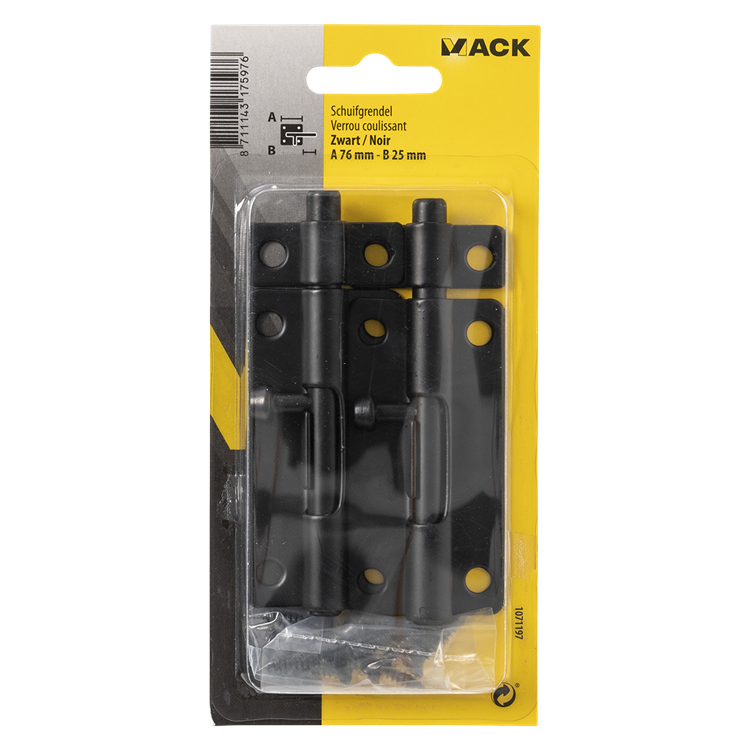 Mack 1071197 - 2 grendels zwart a 76 mm b 25 mm | 6 stuks
