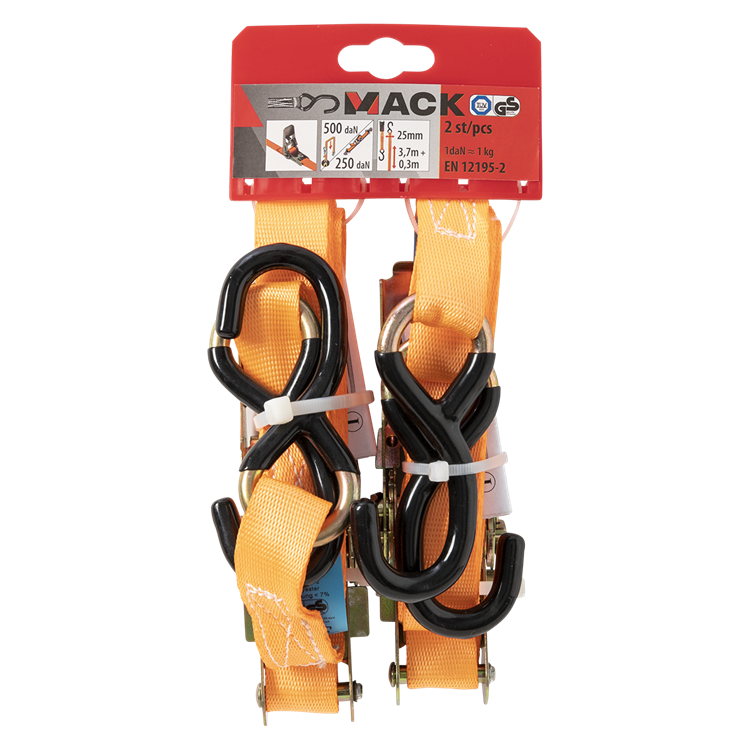 Mack 1072108 - 2 spangordels pe, ratelspanner25mm-4m max 500kg 2d,2 s haken | 5 stuks
