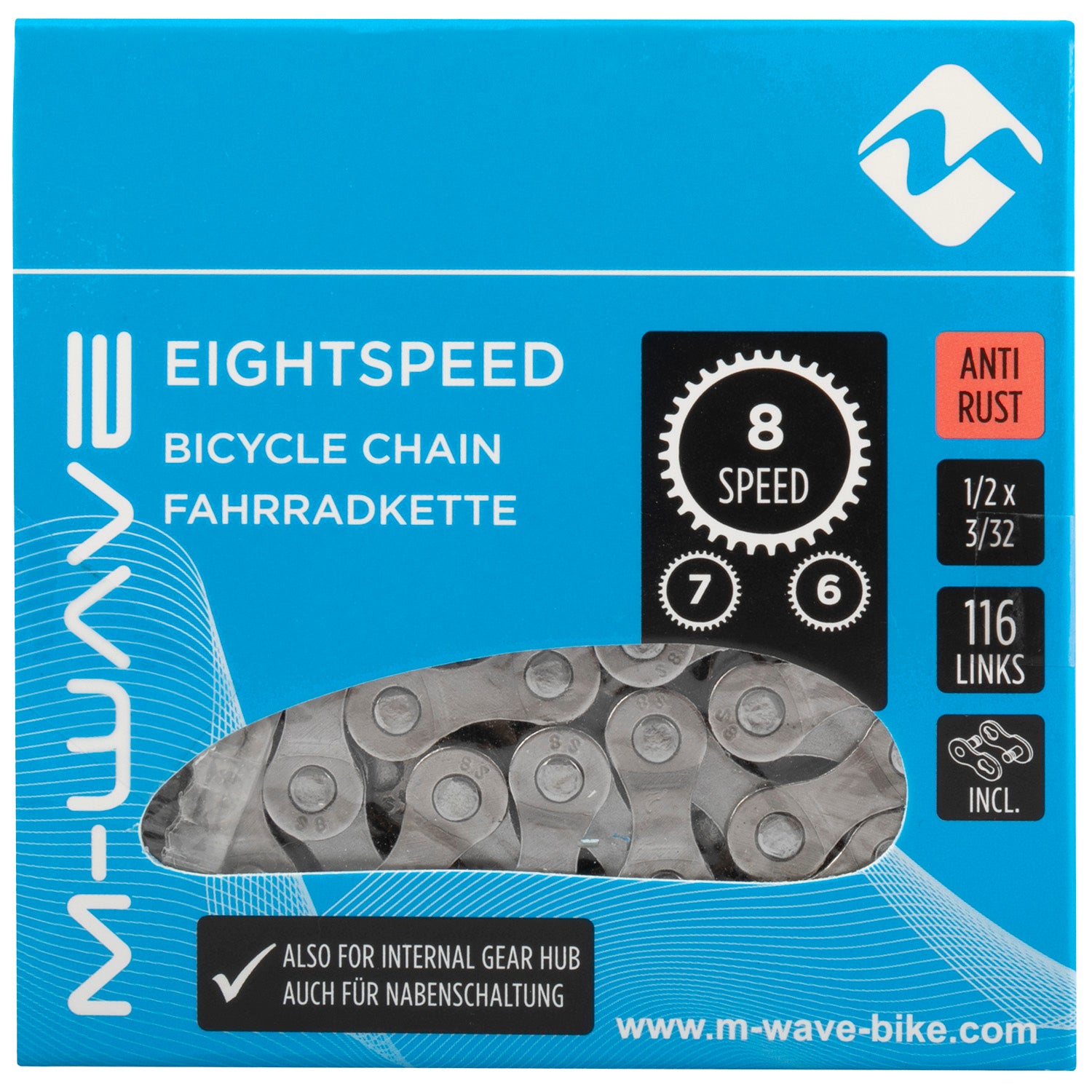 M-wave ketting 6 7 8-speed, 1 2x3 32 116l zilver anti-roest