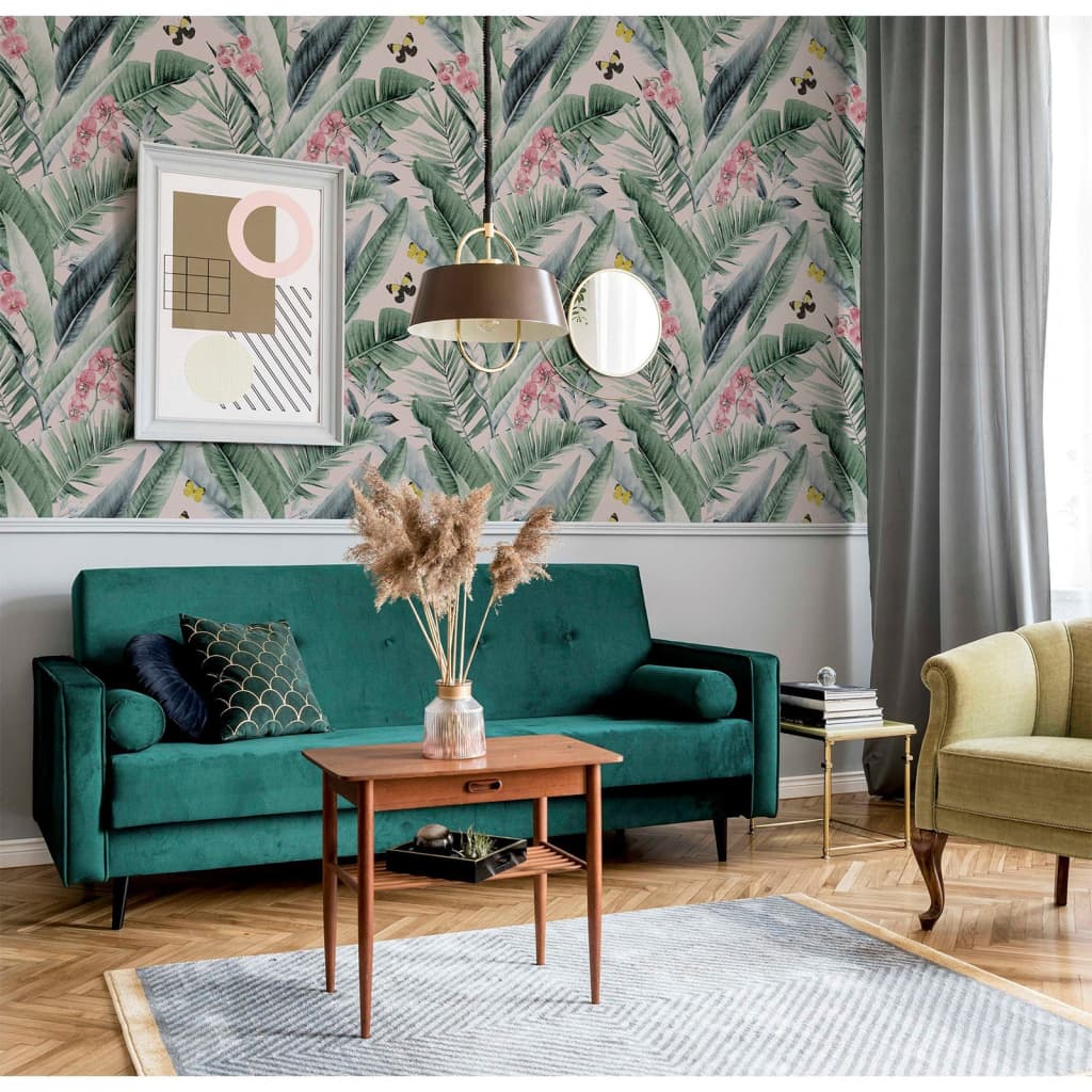 DUTCH WALLCOVERINGS DUTCH WALLCOVERINGS Behang Weelderig tropisch roze en blauw
