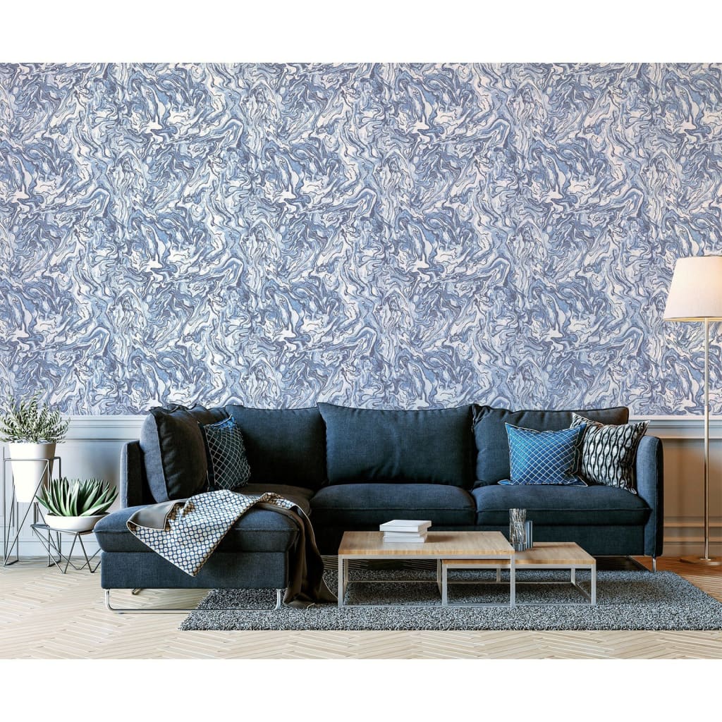 Dutch wallcoverings behang vloeibaar marmer blauw