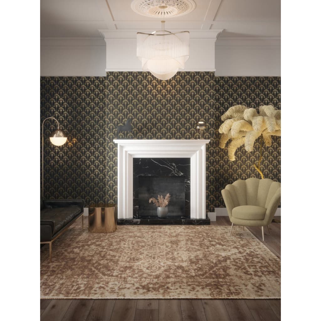 Dutch wallcoverings behang palm paleis zwart en goudkleurig