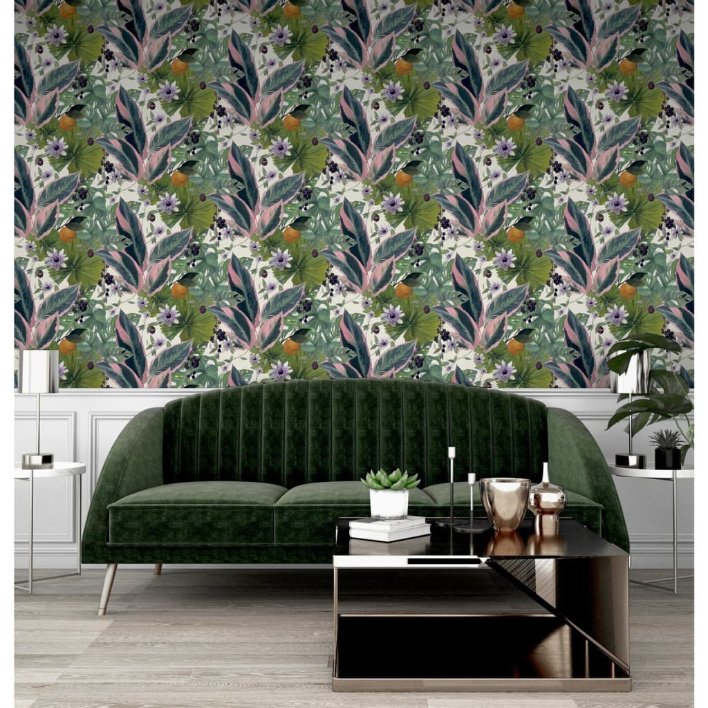 DUTCH WALLCOVERINGS DUTCH WALLCOVERINGS Behang Passiebloem wit en groen
