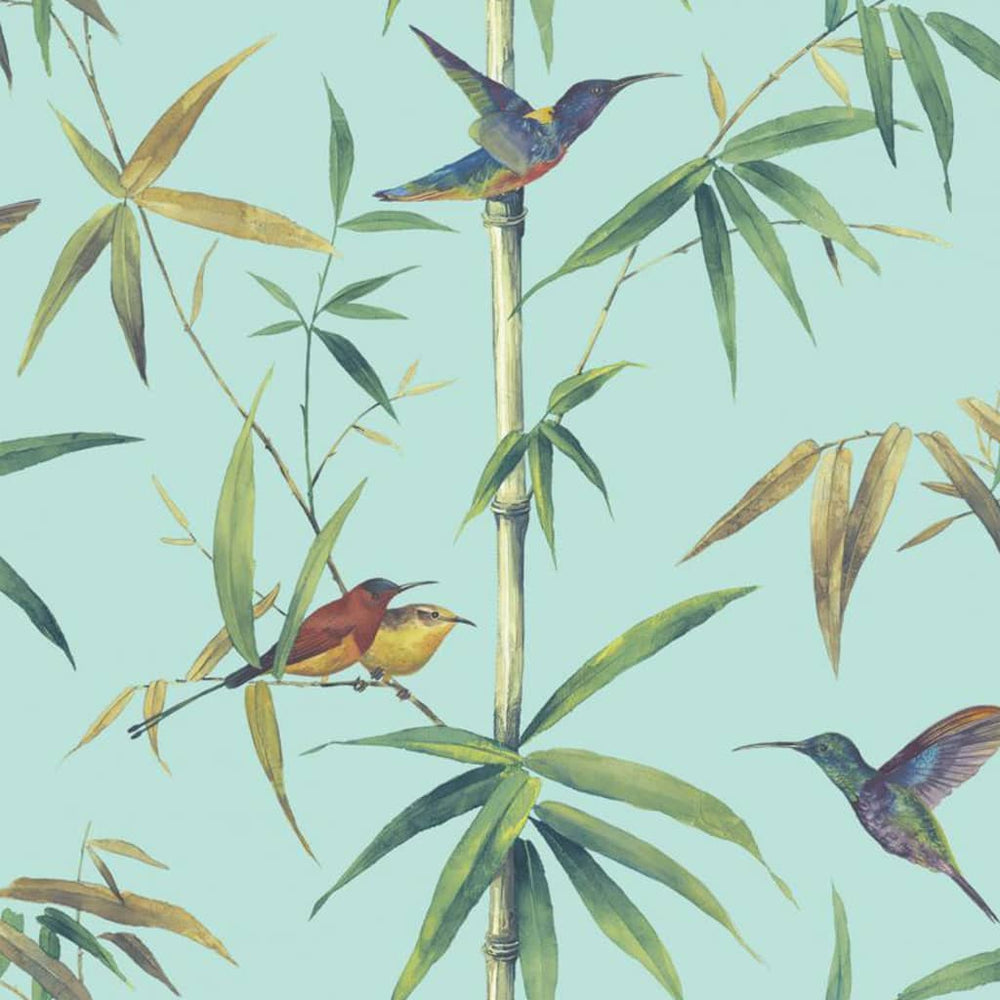Noordwand Noordwand Behang Kolibri en Bamboe turkoois
