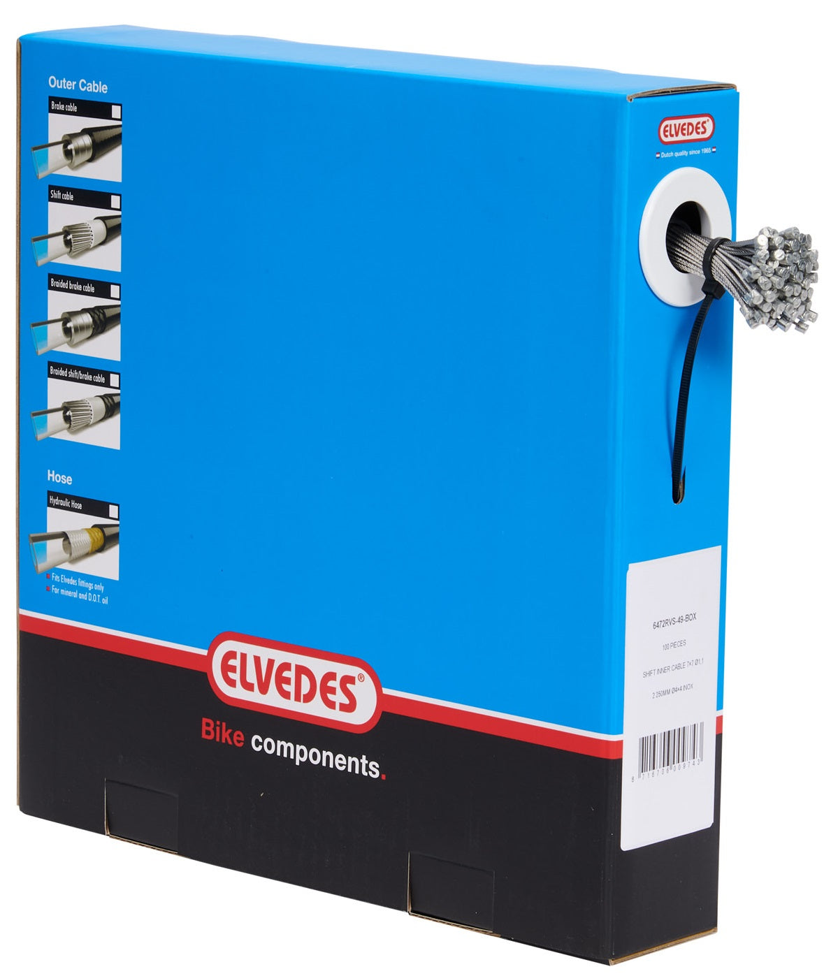 Elvedes schakel binnenkabel 2250 mm 7 x 7 draads RVS ø1,1 mm met n-nippel ø4,5 × 4,5 (doos à 50 stuks) - zilver