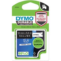 Dymo originele d1 duurzame labels | zwarte tekst op wit label | 12 mm x 5,5 m | zelfklevende etiketten voor de labelmanager labelprinter | gemaakt in europa