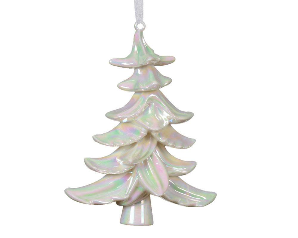 Decoris kersthanger boom van kunststof wit iriserend 8,5x14,5x18cm