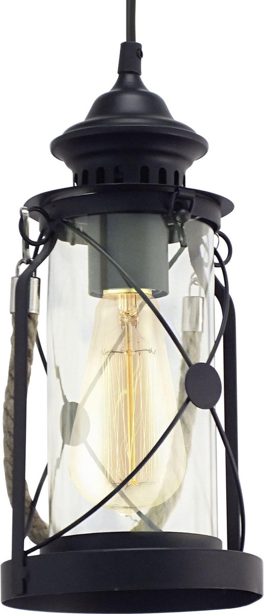 Eglo vintage bradford - hanglamp - 1 lichts - zwart - helder glas