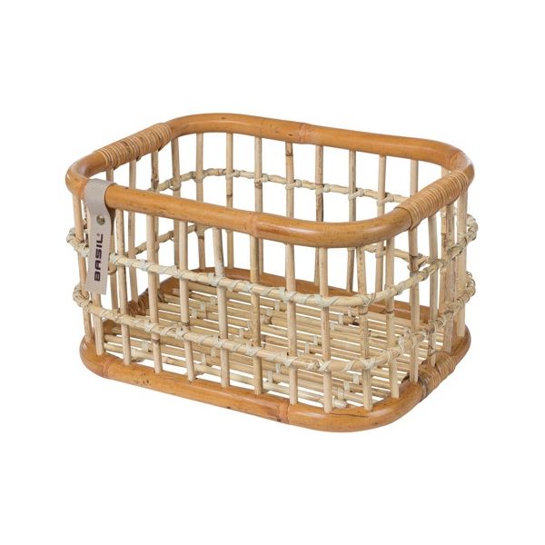 Basil Green Life - rotan fietsmand - medium - voorop natural bruin