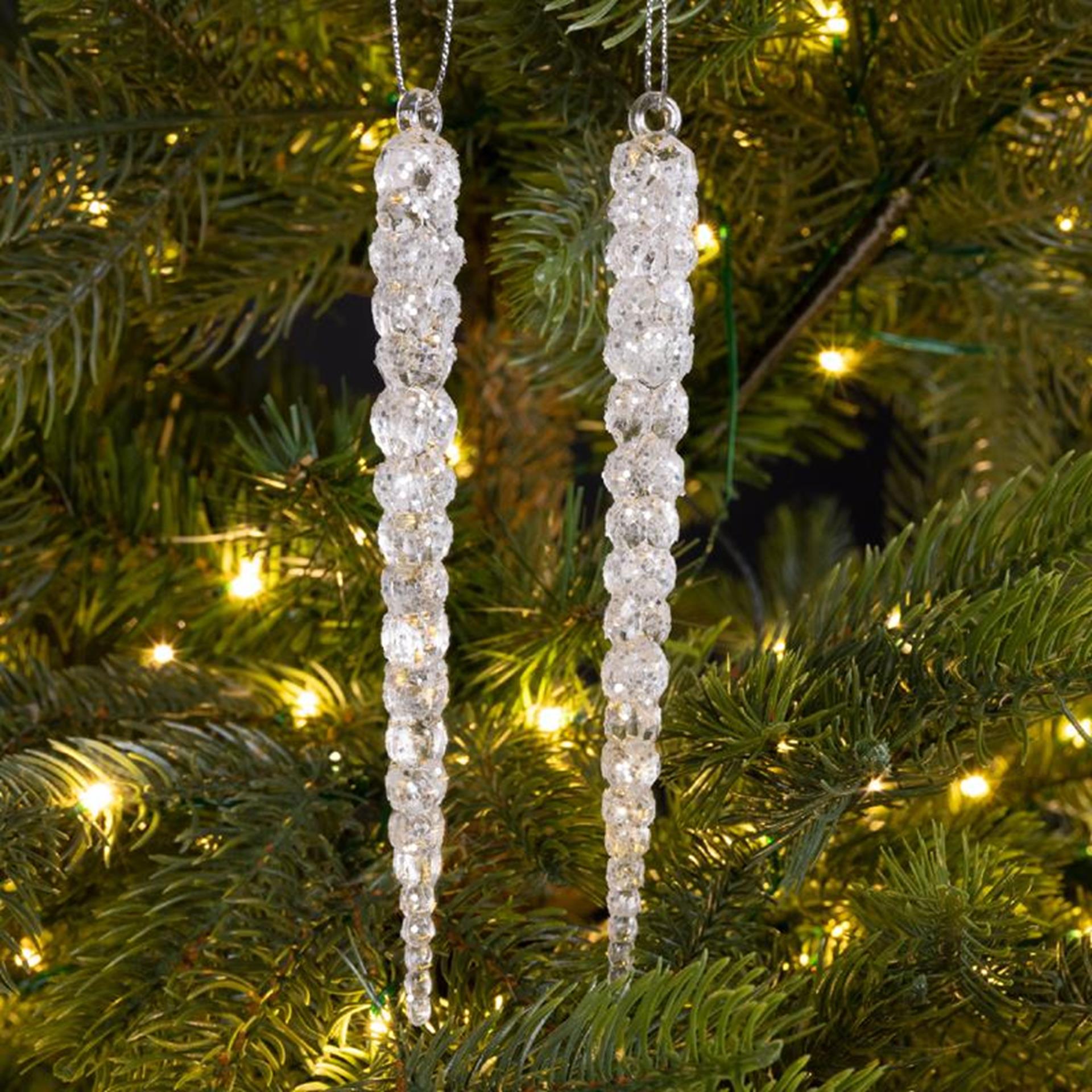 Decoris kersthanger ijspegel glitter 14cm 2 st.