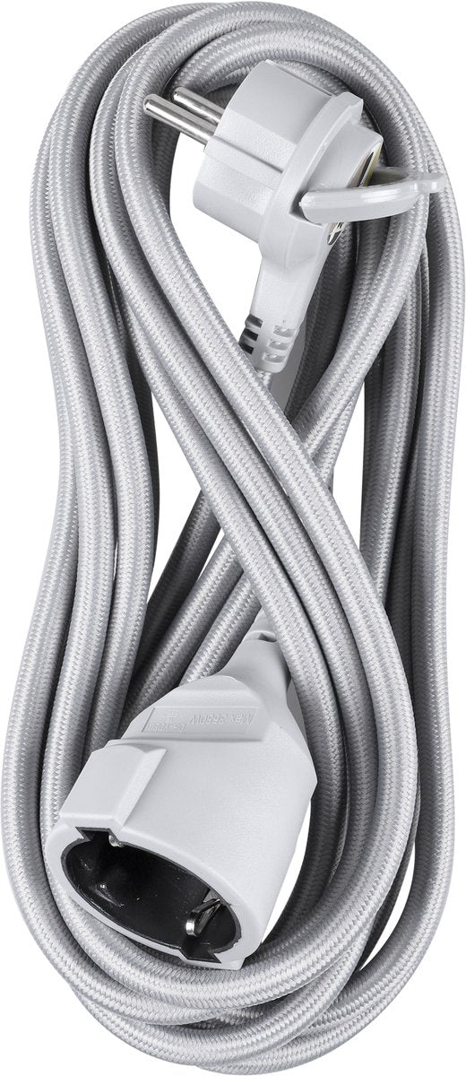 Q-link verlengsnoer - platte stekker - randaarde - 3 x 1.5 mmâ² - 5 meter - textiel - grijs