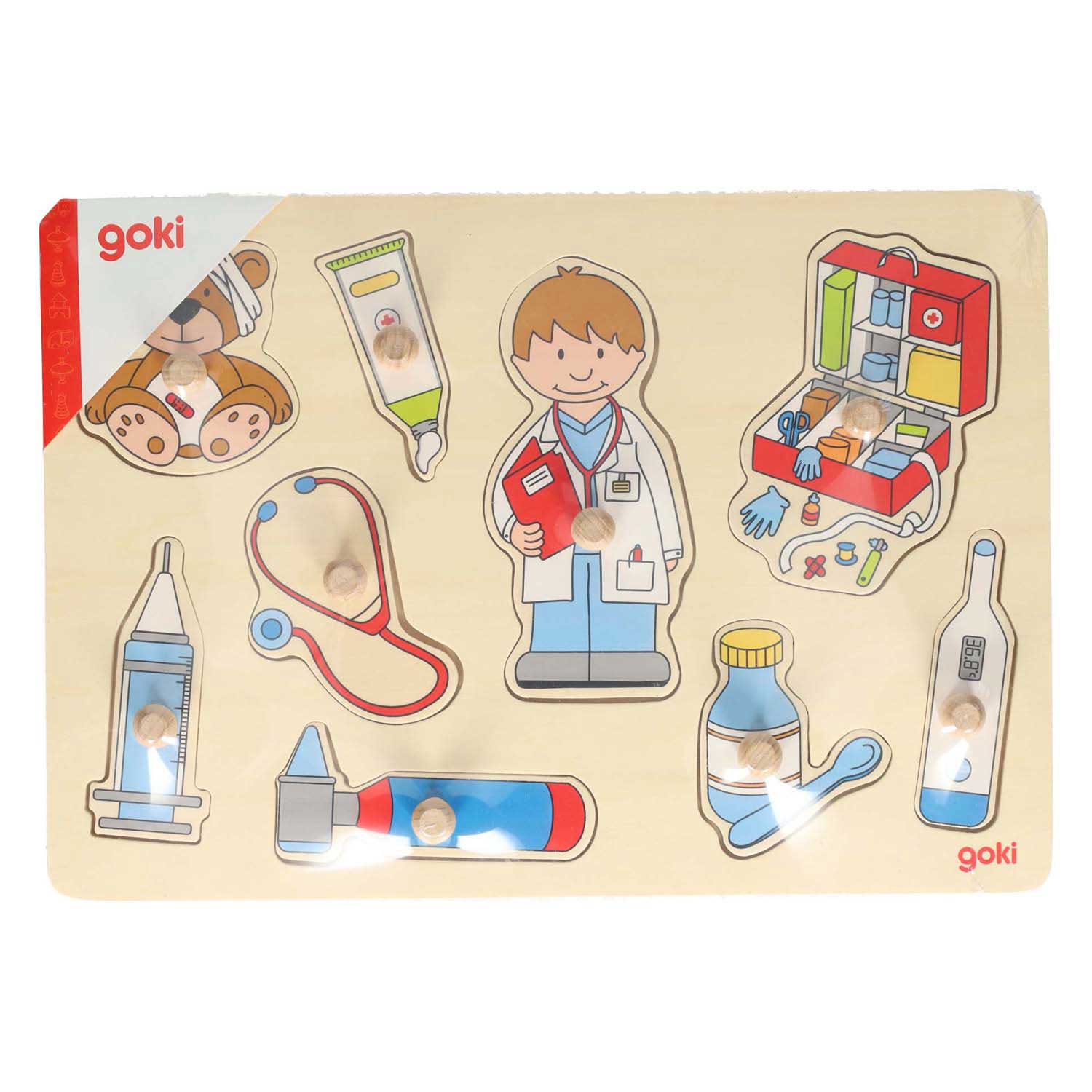 Goki houten noppenpuzzel - bij de dokters