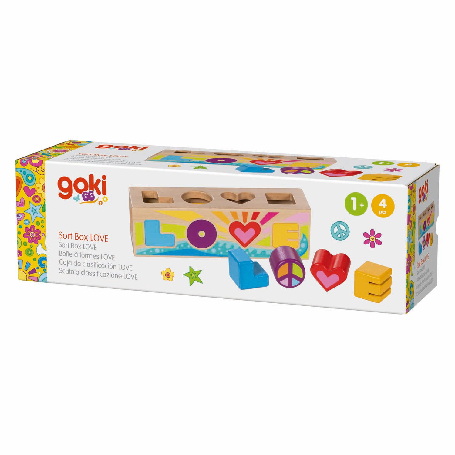Goki houten sorteerbox vormenstoof love