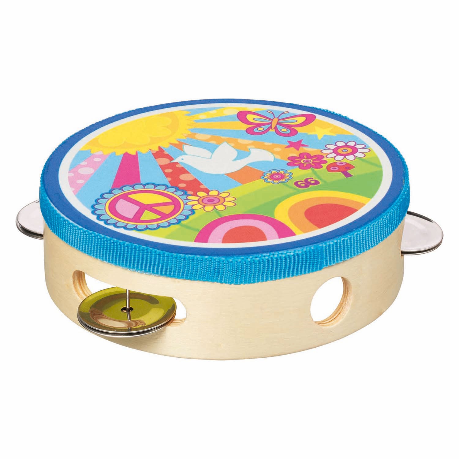 Goki houten tamboerijn met belletjes zonneschijn