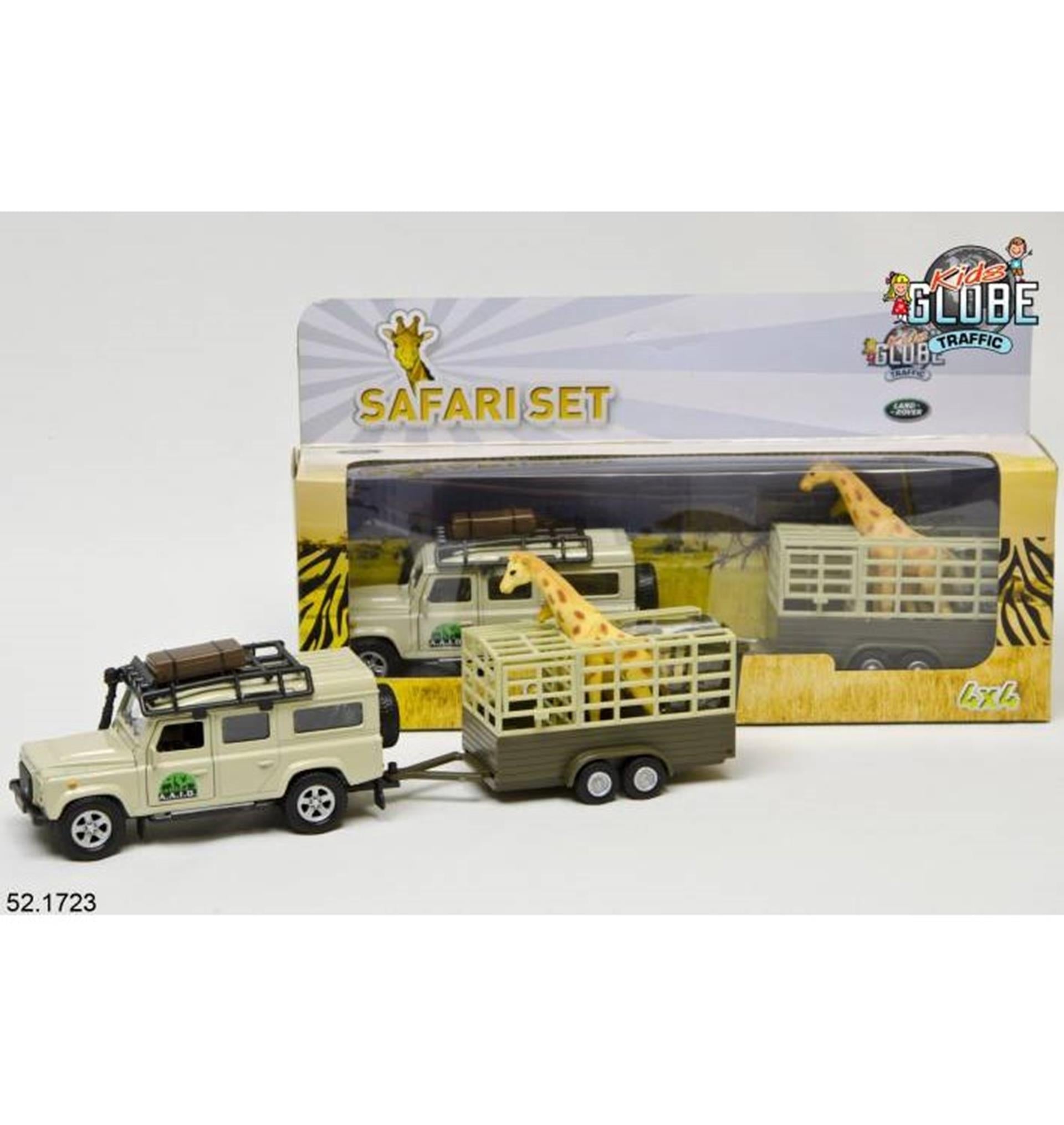 Kids Globe Die-cast Land Rover met Giraffe-aanhangwagen, 29cm