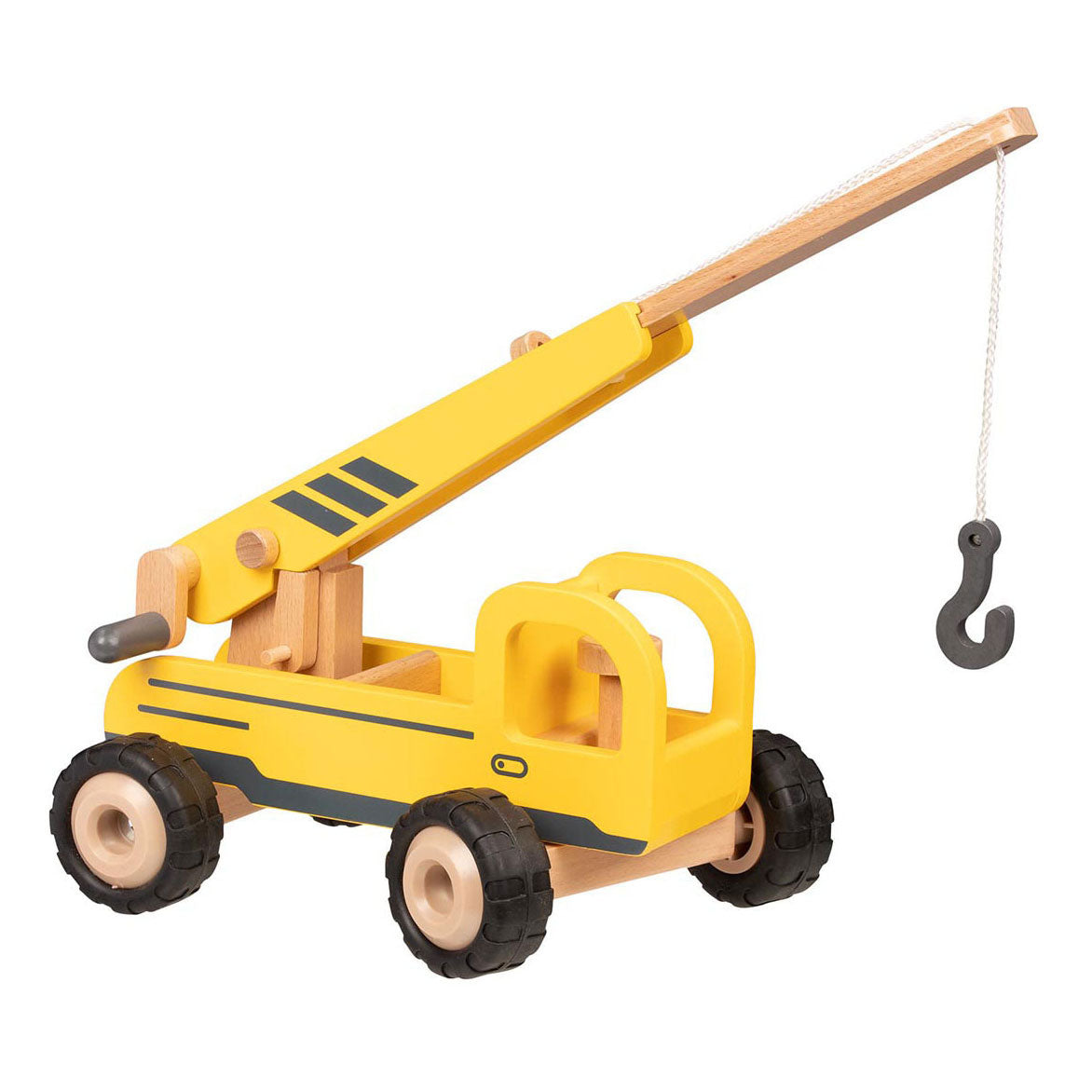 Goki houten voertuig: mobiele kraan 28x16,7x15,6cm, met rubberen banden, 3+