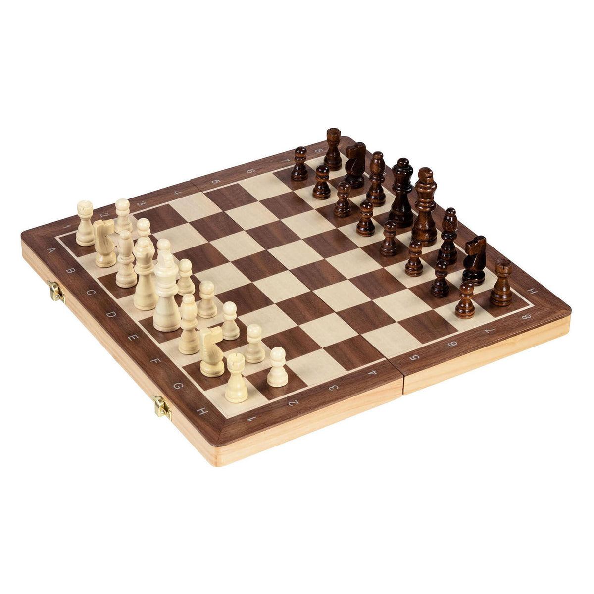 Goki schaakspel damspel 38x38x2,5cm, 2in1, magnetisch, vierkant 4,2x4,2cm, 59-delig, hout, 7+